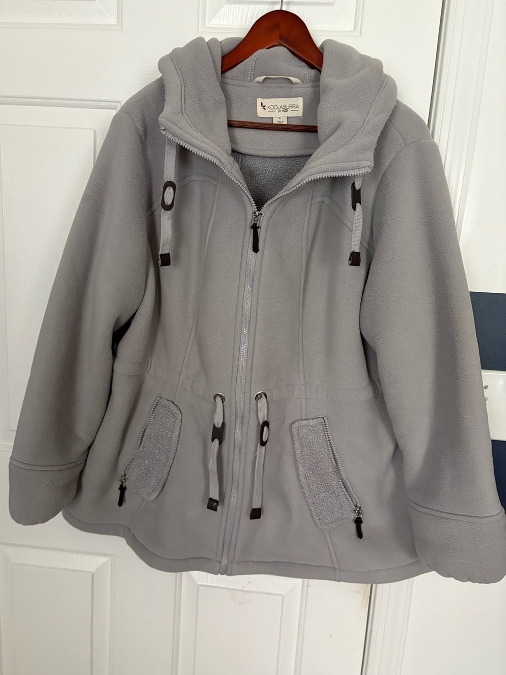 Koolaburra Women's Light Gray Hooded Fleece Utility Jacket